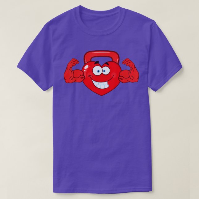 Funny Valentines Day Kettlebell Flexing Heart Gym  T-Shirt (Design Front)