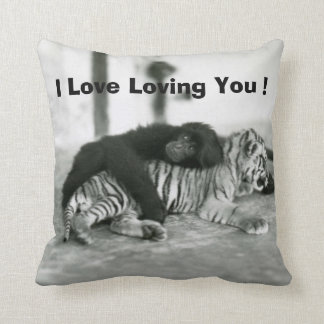 Funny Valentines Day Monkey and Tiger Cushion