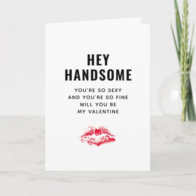 Funny Valentines Day Poem Boyfriend Red Kiss Name Holiday Card (Front)