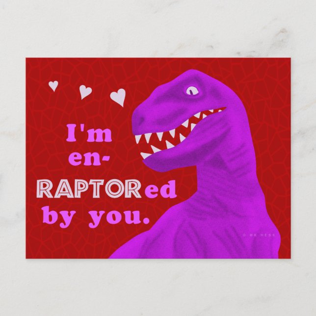 Funny Valentine's Day Raptor Dinosaur Pun Kids Holiday Postcard (Front)