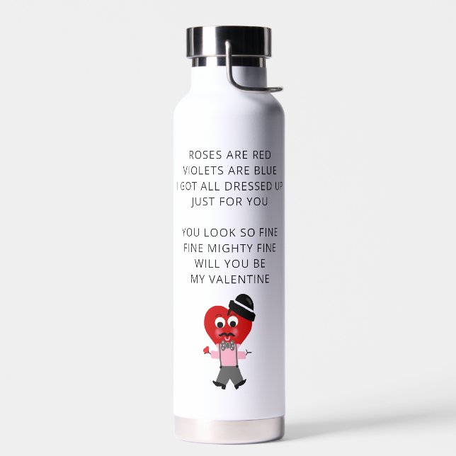 Funny Valentines Day Roses Are Red Poem Girlfriend Water Bottle (Left)