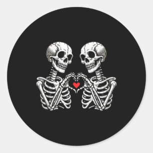 Funny Valentines Day Skeleton Hand Heart Women Men Classic Round Sticker