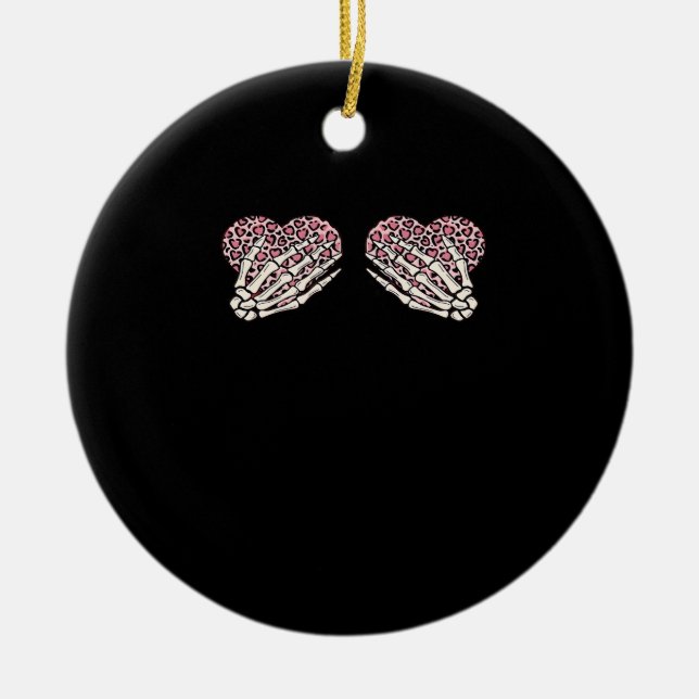 Funny Valentines Day Skeleton Hands Hearts Girl Cl Ceramic Ornament (Front)