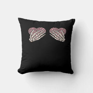 Funny Valentines Day Skeleton Hands Hearts Girl Cl Cushion