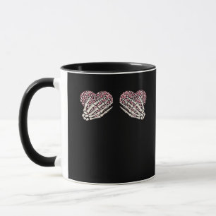 Funny Valentines Day Skeleton Hands Hearts Girl Cl Mug