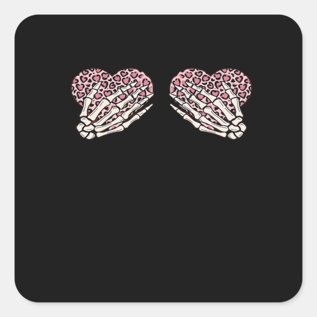 Funny Valentines Day Skeleton Hands Hearts Girl Cl Square Sticker (Front)