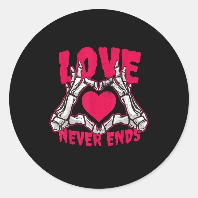 Funny Valentines Day Skeleton Heart Hands Classic Round Sticker (Front)