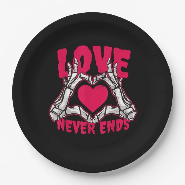 Funny Valentines Day Skeleton Heart Hands Paper Plate (Front)