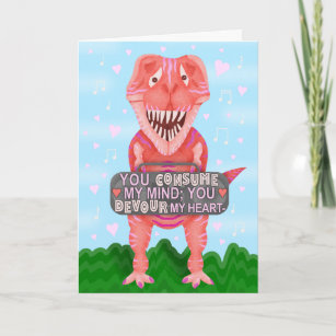 Funny Valentine's Day T Rex Dinosaur Cute Humour Holiday Card