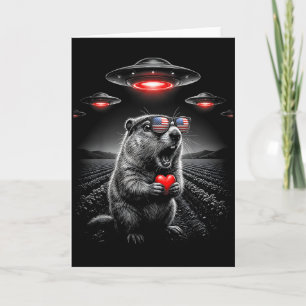 Funny Valentines Groundhog Selfie Alien Ufo Usa Fl Card