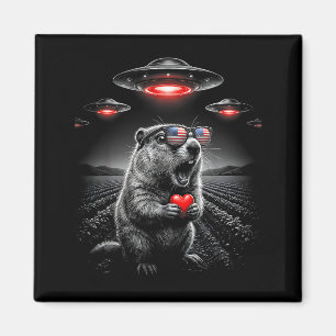 Funny Valentines Groundhog Selfie Alien Ufo Usa Fl Magnet