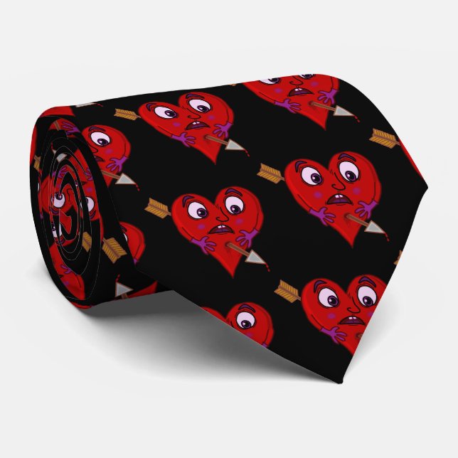 Funny Valentine's Heart with Arrow Pattern Tie (Rolled)