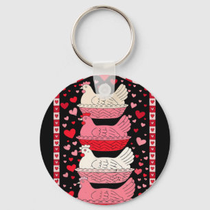 Funny Valentines Hen On Nest Vintage Grandma Core Key Ring