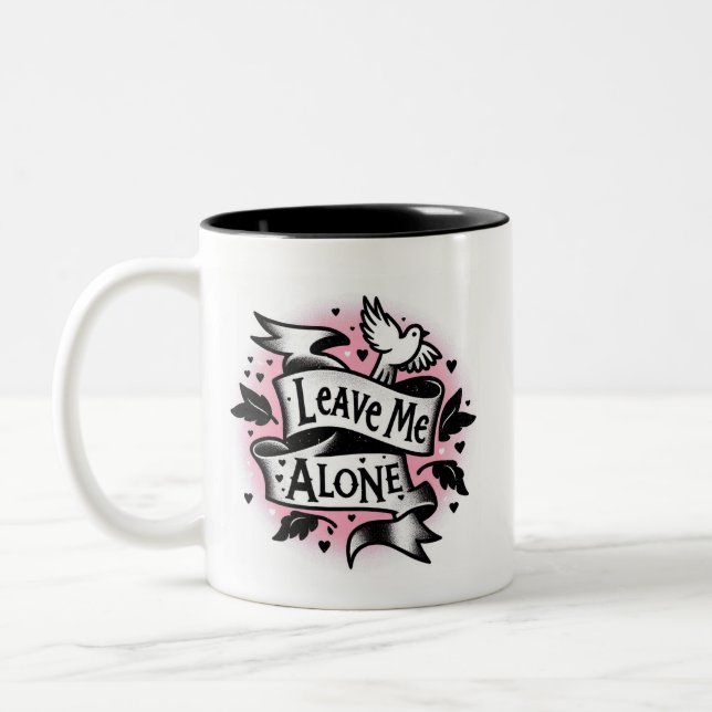 Funny Valentines, Leave me Alone doves Two-Tone Coffee Mug (Left)