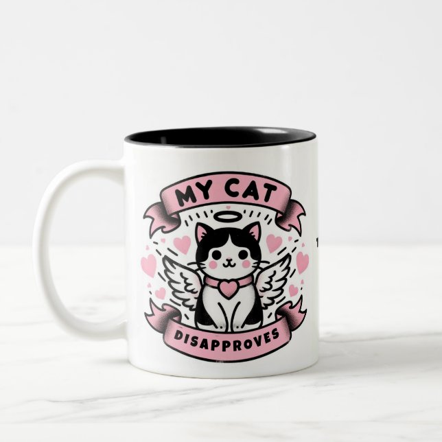 Funny Valentines, my cat disapproves Two-Tone Coffee Mug (Left)