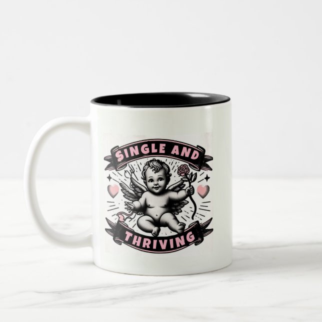 Funny Valentines, Single and thriving cupid Two-Tone Coffee Mug (Left)