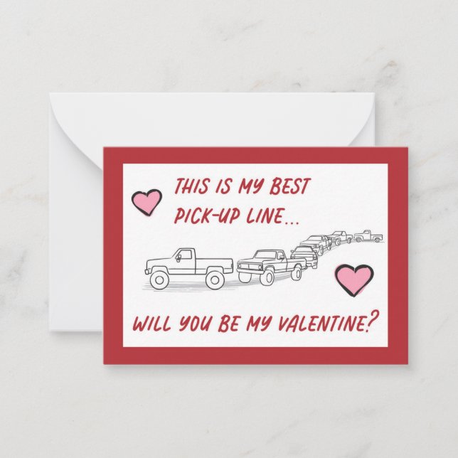 Funny Valentines Small Flat Card Set Truck Love  (Front)