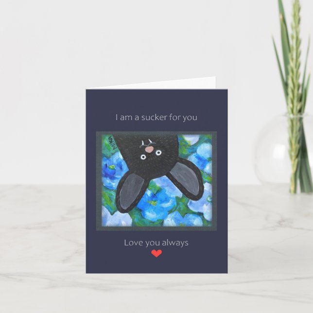 Funny Vampire Bat Cute Whimsical Goth Valentines Card (Front)