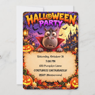 Funny Vampire Hippo Halloween Party Invitation