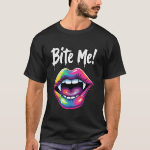 Funny Vampire Rainbow Lips Teeth Bite Me Halloween T-Shirt