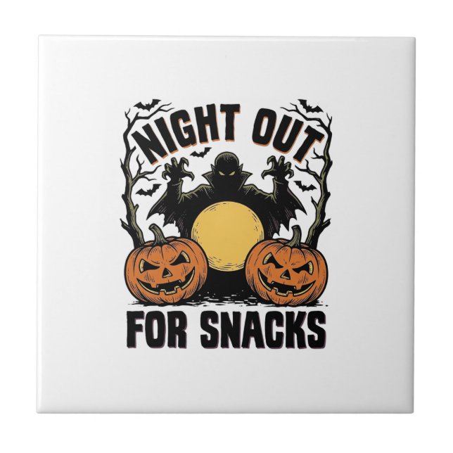 Funny Vampire Shirt with Spooky Pumpkin Night Art_ Ceramic Tile (Front)