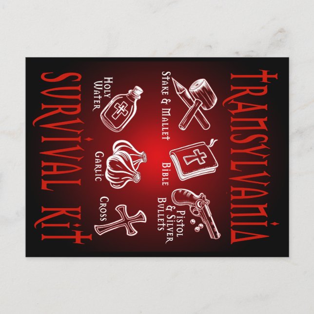 Funny Vampire Transylvania Survival Kit  Postcard (Front)