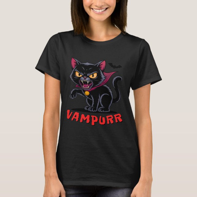 Funny Vampurr Vampire Black Cat Halloween T-Shirt (Front)