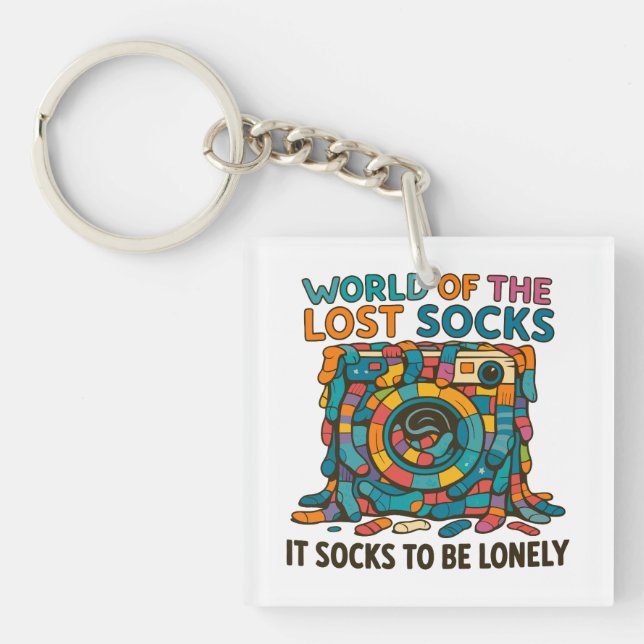Funny Vanish Socks World Missing But Not Forgotten Key Ring (Front)
