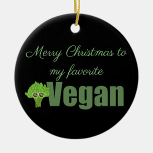 Funny Vegan Broccoli Cute Illustration Christmas  Ceramic Ornament