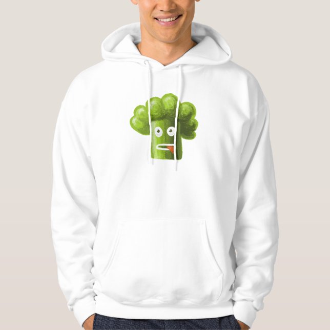 Funny Vegan Design - Cartoon Broccoli Green Hoodie (Front)