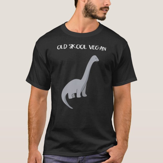 Funny Vegan T Shirt with Dinosaur image (Front)