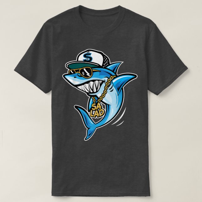 Funny Vegan Vegetarian Shark Cartoon Graphic Gift  T-Shirt (Design Front)