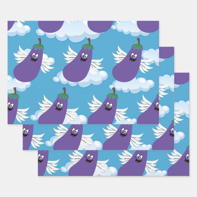 Funny Vegetable Eggplant Caricature Food Humour Wrapping Paper Sheet (Set)