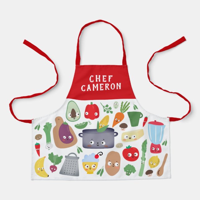 Funny Vegetable Fruit Faces Chef Kids Apron (Front)