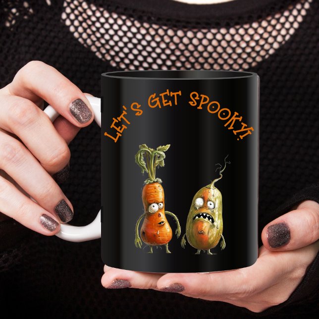 Funny vegetables Halloween black Two-Tone Coffee Mug (Creator Uploaded)