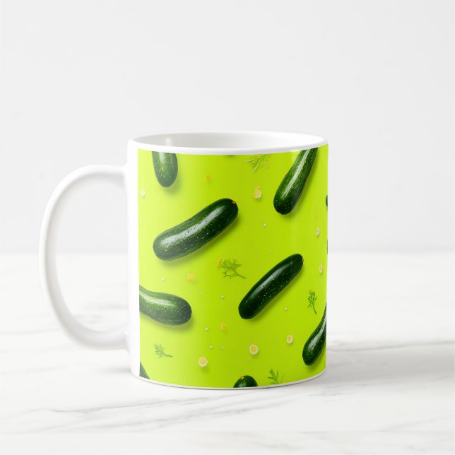 Funny Vegetarian Cool Green Fresh Cucumber Coffee Mug (Left)
