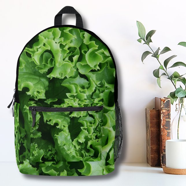 Funny Vegetarian Green Lettuce Vegetable Kitchen Printed Backpack (Funny Vegetarian Green Lettuce Vegetable Kitchen Printed Backpack)
