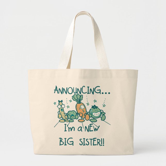 Funny Veggies New Big Sister Large Tote Bag (Front)