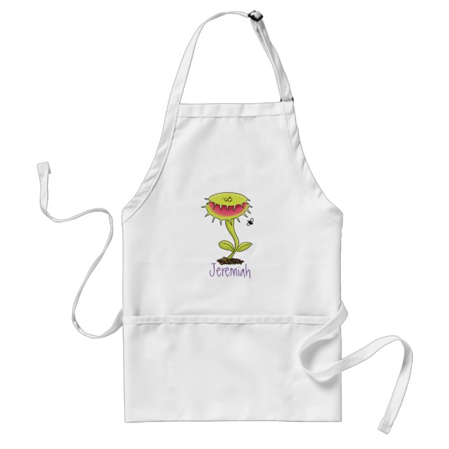 Funny Venus fly trap and fly cartoon illustration Standard Apron (Front)