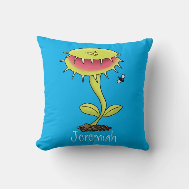 Funny Venus fly trap cartoon illustration Cushion (Front)