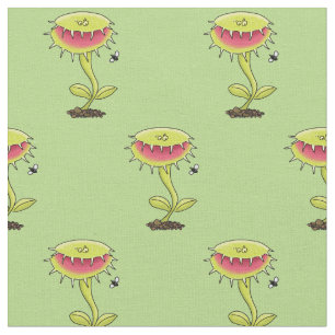 Funny Venus fly trap cartoon illustration Fabric