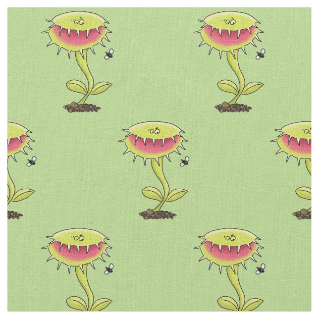 Funny Venus fly trap cartoon illustration Fabric (Close Up)