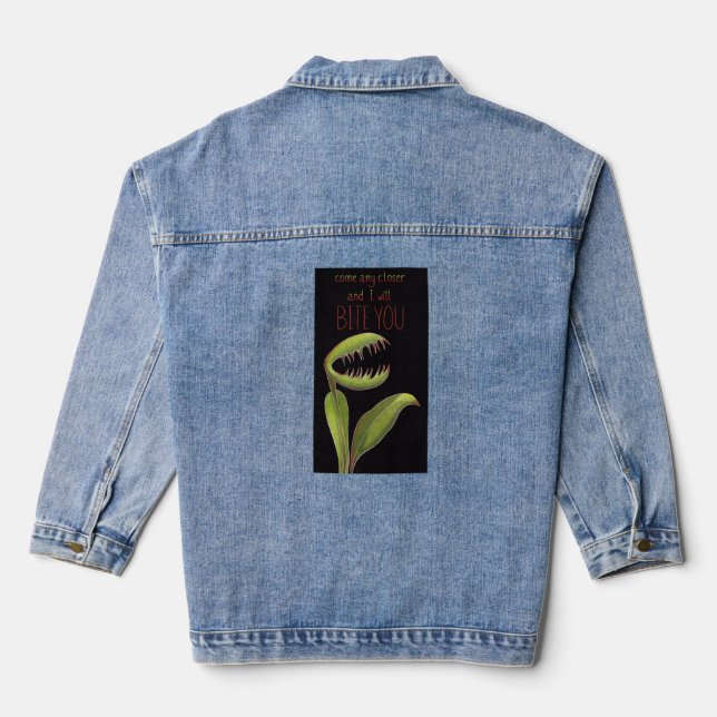 Funny Venus Flytrap with Warning Message Denim Jacket (Back)