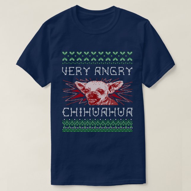 Funny "Very Angry Chihuahua" Ugly X-Mas T-Shirt (Design Front)