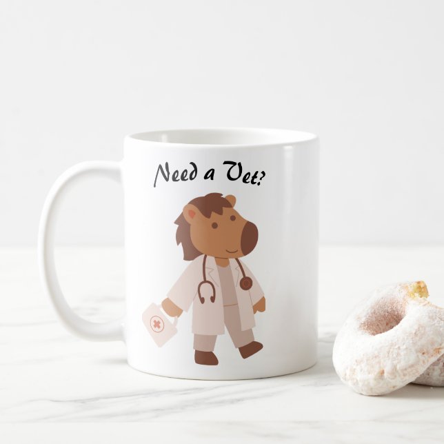 Funny Veterinarian Humour Animal Care Quote Coffee Mug (With Donut)
