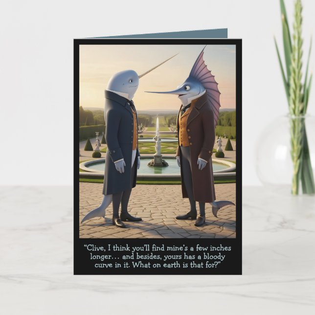 Funny Victorian card anthropomorphic Narwhal theme (Front)