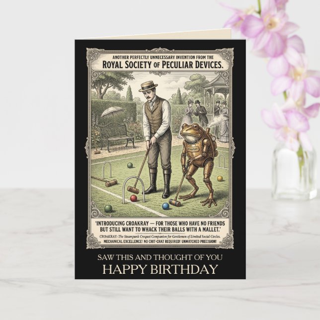 Funny Victorian Steampunk Birthday Card (Orchid)