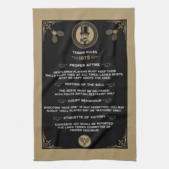 Funny Victorian Tennis Rules Art Tea Towel (Vertical)