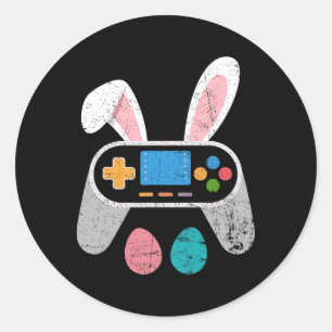 Funny Video Game Easter Bunny Gaming Controller Ga Classic Round Sticker