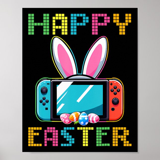 Funny Video Game Easter Bunny Gaming Controller Ga Poster (Front)